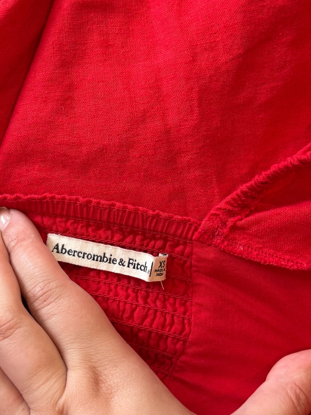 Abercrombie & Fitch Linen Red Puff-Sleeve Wrap Dress - Picture 5 of 7